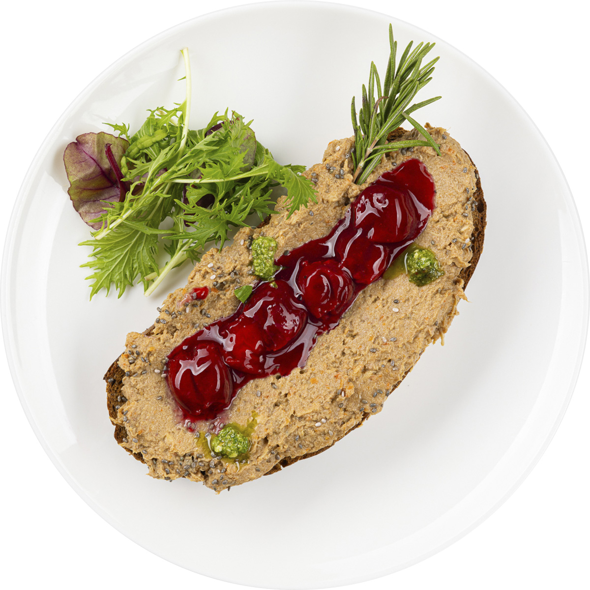 Брускетта с пате  из куриной печени с пряной вишней