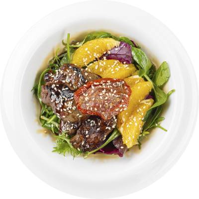 Салат с куриной печенью под соусом терияки