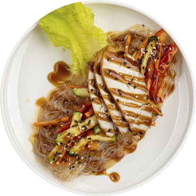 Фунчоза с курицей под кисло-сладким соусом