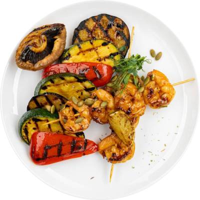 Шашлычок из креветок с овощами-гриль